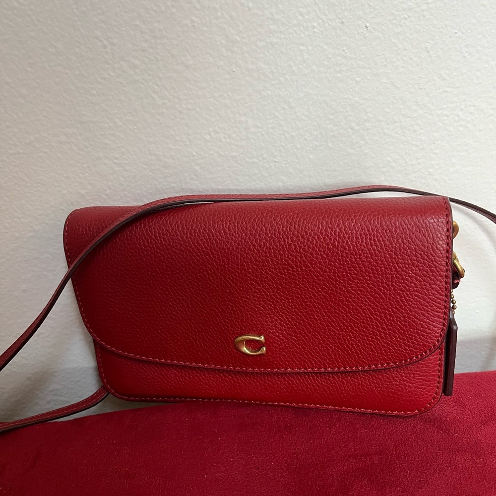 COACH Red Crossbody Bag with Adjustable Strap and Flap Closure